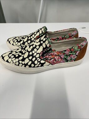 Coach Women's Slip-On Sneakers in Black, Cream, Pink & Green Floral